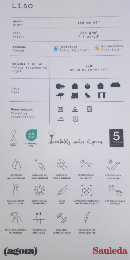 Tela acrilica Agora liso SAULEDA - ancho 1.60mts x mts lineal