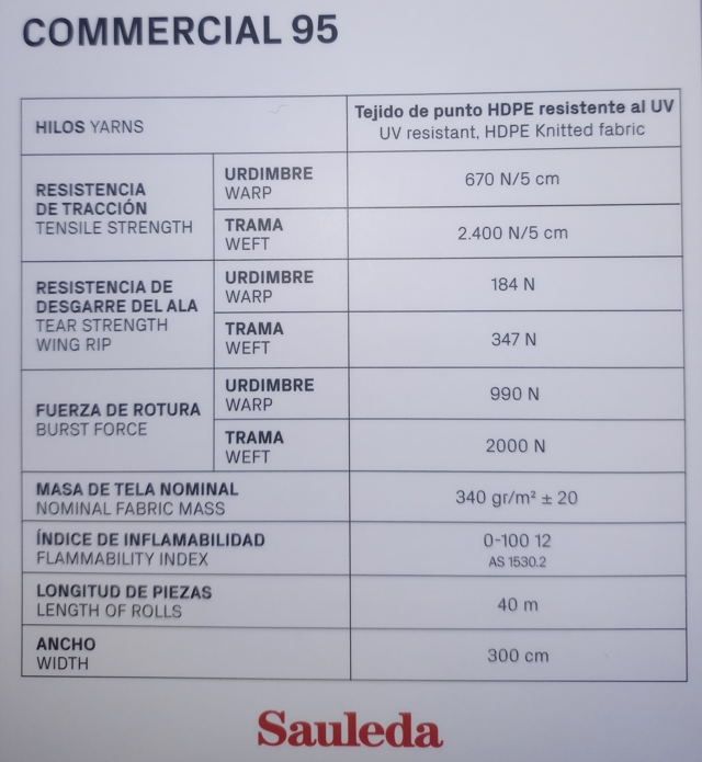Tejido media sombra premium Comercial 95 SAULEDA - ancho 3mts x mts lineal