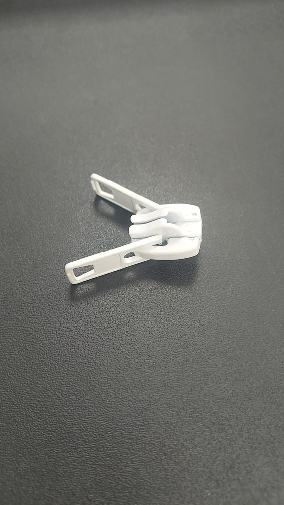 Deslizador doble p/cierre diente de perro 10mm blanco x unid