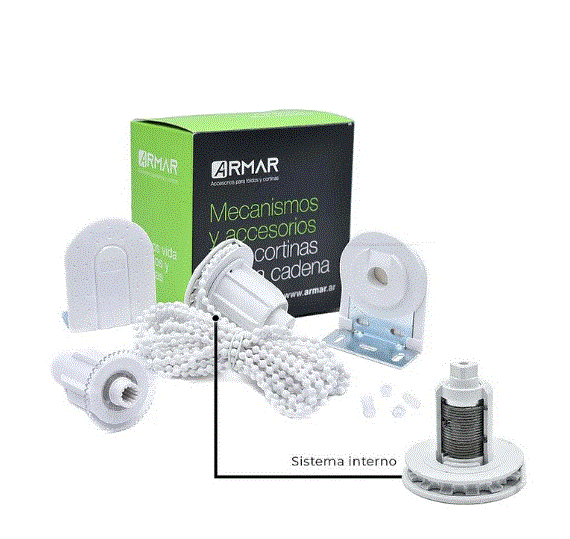 Kit mecanismo roller 41mm PLUS (hasta 10kg- 9m2) c/cadena ARMAR blanco x unid